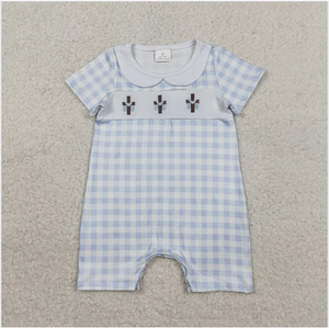 SR3758 Pelele para Bebé Niño con Bordado de Cruz de Pascua y Cuadros Azules - Product Image 2