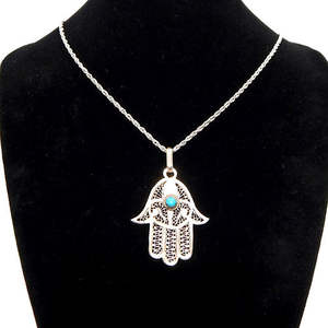 Cadena de cuerda de Plata de Ley 925, colgante de mano Hamsa de rodio, clásico religioso con perla de diamante de moissanita para compromiso - Product Image 4