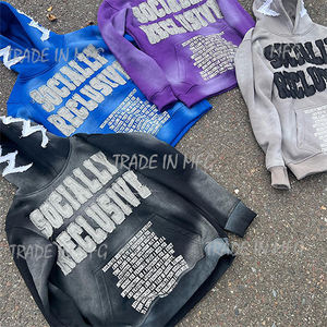 Fabricant de vêtements OEM Streetwear Design personnalisé 100% coton lourd vieilli broderie soleil délavé sweats à capuche pour hommes - Product Image 2