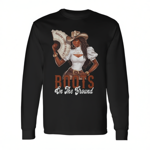 Camiseta de manga larga para fans de Cowgirl, con estampado de botas en el suelo, camiseta promocional de Linedance - Product Image 2