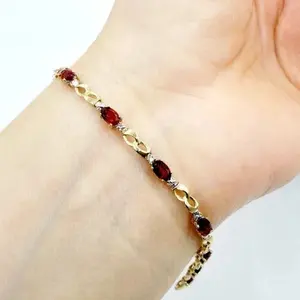 Bracelet tennis vintage pour femme en argent sterling avec diamant ovale de 5,5 carats, plaqué or jaune 14 carats - Product Image 4