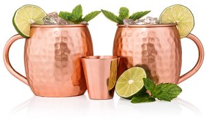 Tasse à bière Moscow Mule martelée en cuivre pur 100% avec pichet et refroidisseur de vin - Product Image 5
