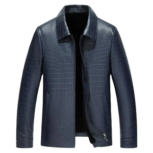 Veste en cuir véritable gaufré crocodile avec finition élégante, coupe confortable et fermeture éclair robuste pour une performance durable - Product Image 4