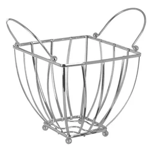 Amazon Hot Selling Metal Wire Mesh Fruits Basket Vegetables Groceries Kitchen Storage Baskets Square Shaped Silver for Home Use