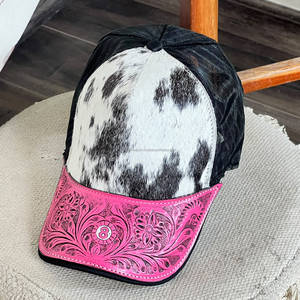 Gorra Premium al por Mayor con Pelo y Visera de Cuero Genuino de Vaca Grabado a Mano, Estilo Vaquero Occidental Floral, Gorra Snapback para Hombre - Product Image 5