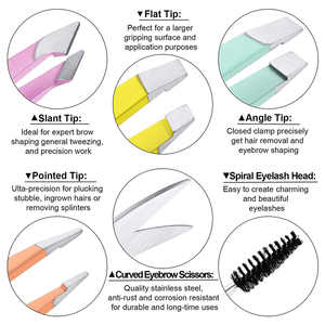 Juego de Pinzas para Cejas de 4 Piezas con Puntas Inclinadas, Anguladas y Planas, con Tijeras para Cejas Afiladas y Estuche de Cuero PU - Product Image 2