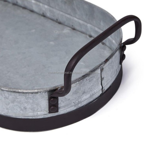 Ensemble de 2 plateaux de service ronds en aluminium galvanisé, écologiques, style bohème, vaisselle durable - Product Image 3
