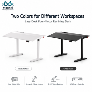 Four Motor Tilting Ergonomic Standing <b>Desk</b> with 0 to 15 Degree Tabletop for Sit Stand Recline <b>Office</b> Work - Product Image 3