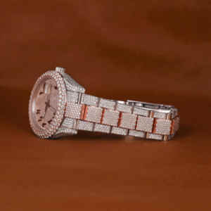 Luxury Iced Arabic Numerals Analog Glass Dial Full Diamond Hip Hop Men Rose Gold Stainless Steel Rapper Style Wrist <b>Watch</b> - Product Image 2