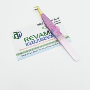 Color Ombre blanco y morado con punta dorada, mango de agarre de diamante, acero inoxidable, pinzas Voume de bota de 90 grados para extensión de pestañas - Product Image 2