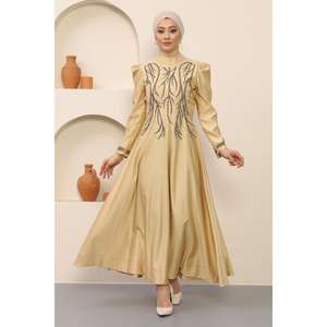 Vestido de Noche de Satén ElbiseStone Romántico, Corte A, Largo hasta el Suelo, Cuello Halter, Encaje Transpirable, Tejido Sencillo con Estampado Natural - Product Image 4