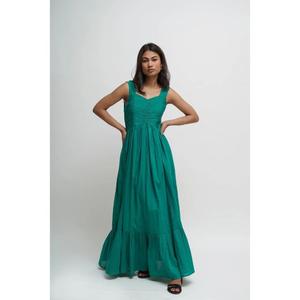 Vestido Largo Verde de Verano para Mujer, Estilo Gótico, con Mangas Cortas, Escote Fruncido, Estampado Floral, Informal, para Vacaciones - Product Image 1