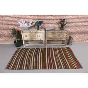 Tapis turc 3,37 x 6,3 pieds, tapis Kilim vintage, tapis en laine marron à motifs de plantes et d'arbres - Product Image 2