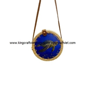 Bolso de mano hecho a mano de ratán natural para mujer, monederos, decoración bordada personalizada, cierre abierto, venta al por mayor, proveedor de King Craft Viet - Product Image 3