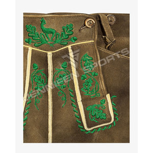 ขายส่งผู้ชาย Lederhosen สั้น Cowhide หนังนิ่มด้านหน้าเย็บปักถักร้อยปุ่มปิดด้านข้างและกระเป๋าด้านหลังพร้อมห่วงเข็มขัด - Product Image 2
