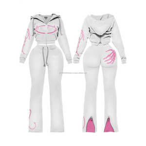 Conjunto de Sudadera Corta con Cremallera y Pantalones Anchos de Chándal para Mujer 2026 - Chándal de Alta Calidad con Bordado Desgastado Estilo Urbano - Product Image 4