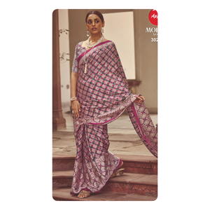 ชุดส่าหรีผ้าซาตินสไตล์ญี่ปุ่นสำหรับงานเลี้ยงฉลองและงานแต่งงานเสื้อผ้าอินเดียและปากีสถานที่ได้รับการออกแบบอย่างหรูหรา - Product Image 6