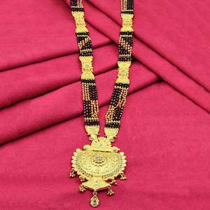 ขายส่ง24K Micro GOLD AD mangalutra หินยาวกับจี้ขนาดใหญ่, เครื่องประดับงานแต่งงานแบบดั้งเดิม, mangalutra AD หิน - Product Image 1