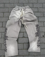 Pantalon de jogging ample à jambe large et droite, avec patchs brodés en chenille personnalisés OEM, style vintage délavé à l'acide, pour homme