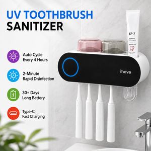 Esterilizador UV de cepillos de dientes con logo personalizado, soporte de pared sin perforaciones, dispensador automático de pasta de dientes - Product Image 3