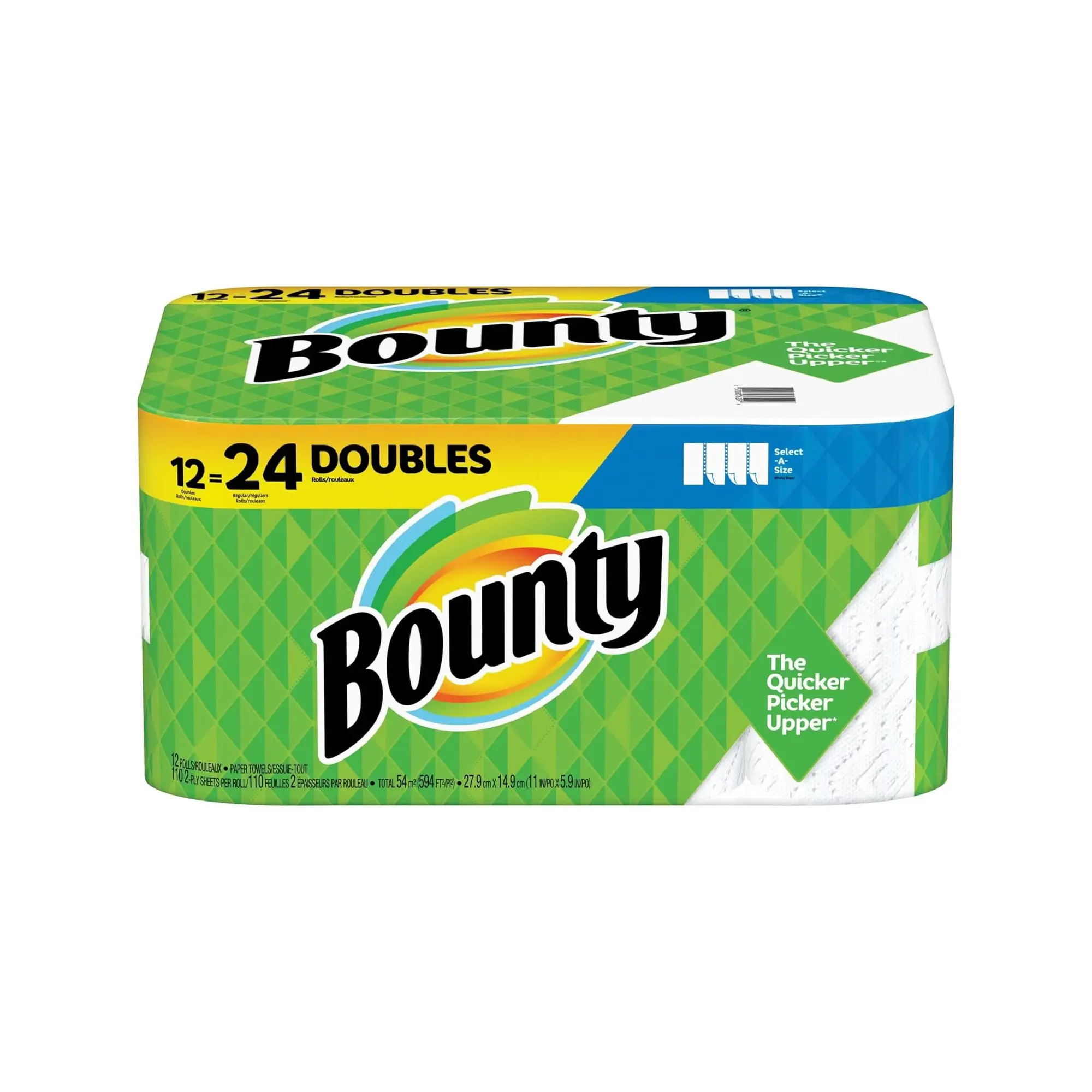 Toallas de papel Bounty Select-a-size-Blanco (108 hojas/rollo, paquete de 12) Material superabsorbente que absorbe