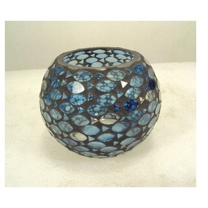 Motif de fleurs bleu mosaïque fini verre votif bougeoir forme ronde pour la maison décorative fête noël Table décor - Product Image 2