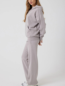 Vente en gros 2 pièces ensemble de jogging à capuche surdimensionné 100% coton décontracté solide pour femme vêtements d'automne survêtement pour femme - Product Image 6