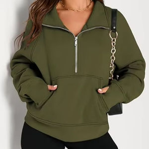 Sudaderas para mujer, Jersey recortado con media cremallera, sudaderas con cremallera de cuarto de lana, trajes de moda de otoño 2025, ropa - Product Image 6