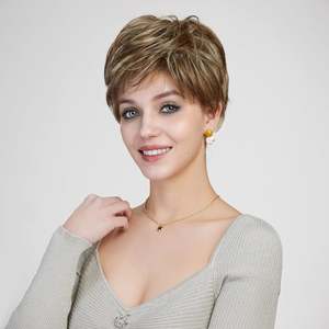 Bella-DWY Ash Brown Short Pixie Synthetic <b>Wig</b> with Transparent Mono Lace Front and Free Part - Product Image 4