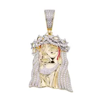 LAX DIORE JEWELS Pendentif Mini Jésus Diamant Plaqué Or 18 carats en Argent 925 Brillant, Style Hip Hop Chrétien Commémoratif pour Homme, Qualité Premium