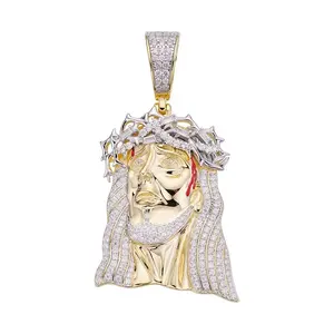 Colgante de Jesús Mini Cristianizado de Hip Hop Premium, Chapado en Oro de 18k, Completamente Adornado con Circonitas, al por Mayor y a Precio Económico - Product Image 1