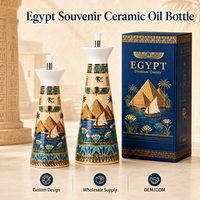 Ensemble de Bouteilles à Huile en Céramique Souvenir d'Égypte, Motif Pyramide Lotus, Bouteille à Huile en Porcelaine pour Cuisine, Personnalisation OEM ODM Vente en Gros