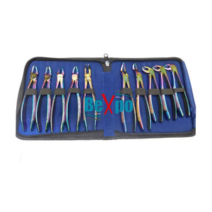 Kit de pinces d'extraction dentaire lot de 10 pièces en acier de couleur bleu titane fabriqué par Bexpo - Product Image 1