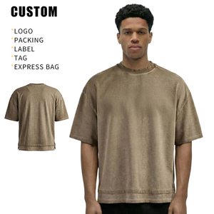 เสื้อยืดทรงโอเวอร์ไซส์แบบขายส่ง OEM คุณภาพสูง 230 GSM ผ้าถัก 100% คอตตอน สีพื้น สไตล์วินเทจ ล้างสีแบบแอซิดวอช ดีไซน์ขาดๆ แบบสตรีทแวร์ - Product Image 3