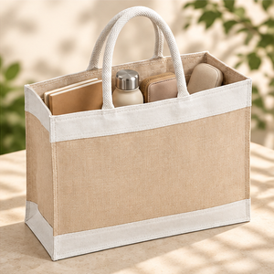Bolsa de Lona Natural de Jute con Asas de Cuerda, 16 × 13 × 6 Pulgadas, Logotipo Personalizado, Bolsa de Regalo Reutilizable para Compras - Product Image 4