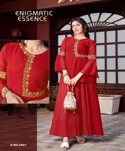 Magnifique robe de réception de couleur jaune avec demi-manche Koti imprimé blanc pour les femmes indiennes Prix le plus bas exclusif Alphanumero - Product Image 4