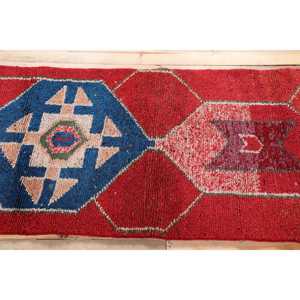 Vintage Turkish Rug 2.6x9.9 ft (80x302 cm), Herki <b>Red</b> <b>Wool</b> Rug - Product Image 3
