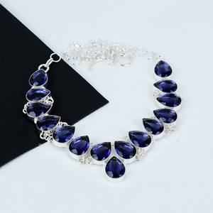ชุดสร้อยคออัญมณีแบบเหลี่ยมเพชรพลอยตัดเป็น925แข็งสีเงินธรรมชาติลูกแพร์แทนซาไนต์สีฟ้า - Product Image 1