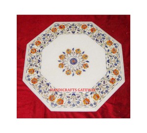 Customize Shape Dinner Decoration <b>White</b> <b>Marble</b> Inlay Work <b>Round</b> Shape <b>Table</b> Top With Inlay Octagonal Shape <b>Table</b> Top - Product Image 1