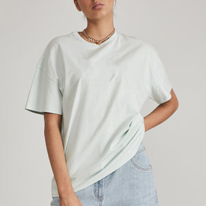 Camiseta de gran tamaño de alta calidad 100% algodón para mujer, camiseta con logotipo impreso personalizado de talla grande, estilo informal de ocio, botón Simple en blanco - Product Image 2