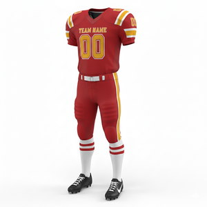 Ensemble de maillot et short de football américain sublimé personnalisable, 100% polyester respirant avec position du logo sur le devant - Product Image 4