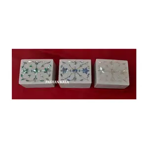 Último producto Cajas de embalaje de joyería para mármol blanco hecho a mano Madre de perla Mejor diseño de incrustaciones Cajas de almacenamiento de joyería - Product Image 1