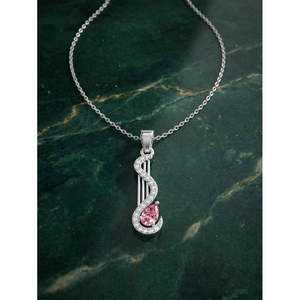 NOVAMART Fine Handmade Silver Nico Pink CZ <b>Pendant</b> Chain <b>Emerald</b> Cut Religious Charm Platinum Material Number Pattern Wholesale - Product Image 2