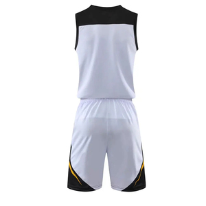 Conjunto de camiseta de baloncesto para hombre, uniforme deportivo sin mangas con cuello en V, color blanco, negro y amarillo, que absorbe la humedad, para todas las estaciones, 100% poliéster - Product Image 3