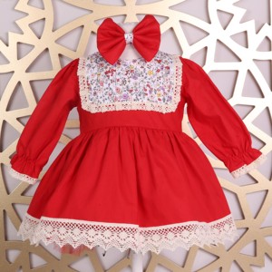 Vestido Infantil de Lana Vintage con Diseño Floral de Alta Calidad, Transpirable, Informal, con Cordones, Manga Larga, Estilo Línea A, Hasta la Rodilla, para Primavera - Product Image 4