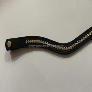 Banda de cuero hecha a mano para cejas de caballo, banda con incrustaciones de 1 Fila de cristales dorados, diamante, cadena ostentosa - Product Image 6