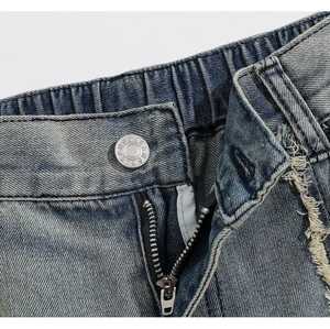 Streetwear surdimensionné pour hommes personnalisé OEM déchiré en détresse broderie Denim Jean solide décontracté 100% coton Shorts - Product Image 3