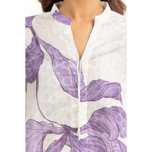 Ensemble coordonné décontracté pour femmes en viscose blanche jacquard imprimé, tenue en crêpe deux pièces printemps/été - Product Image 6