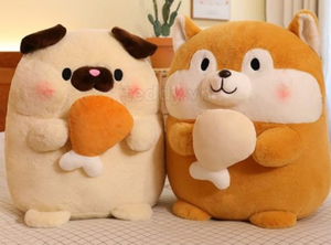 High quality soft and super cute Size 50cm stuffed animal of <b>dog</b> hugging chicken thigh - Product Image 6