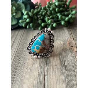 Natural Turquoise Men's <b>Ring</b> Oval Cut <b>Sterling</b> <b>Silver</b> <b>Adjustable</b> Band - Product Image 1